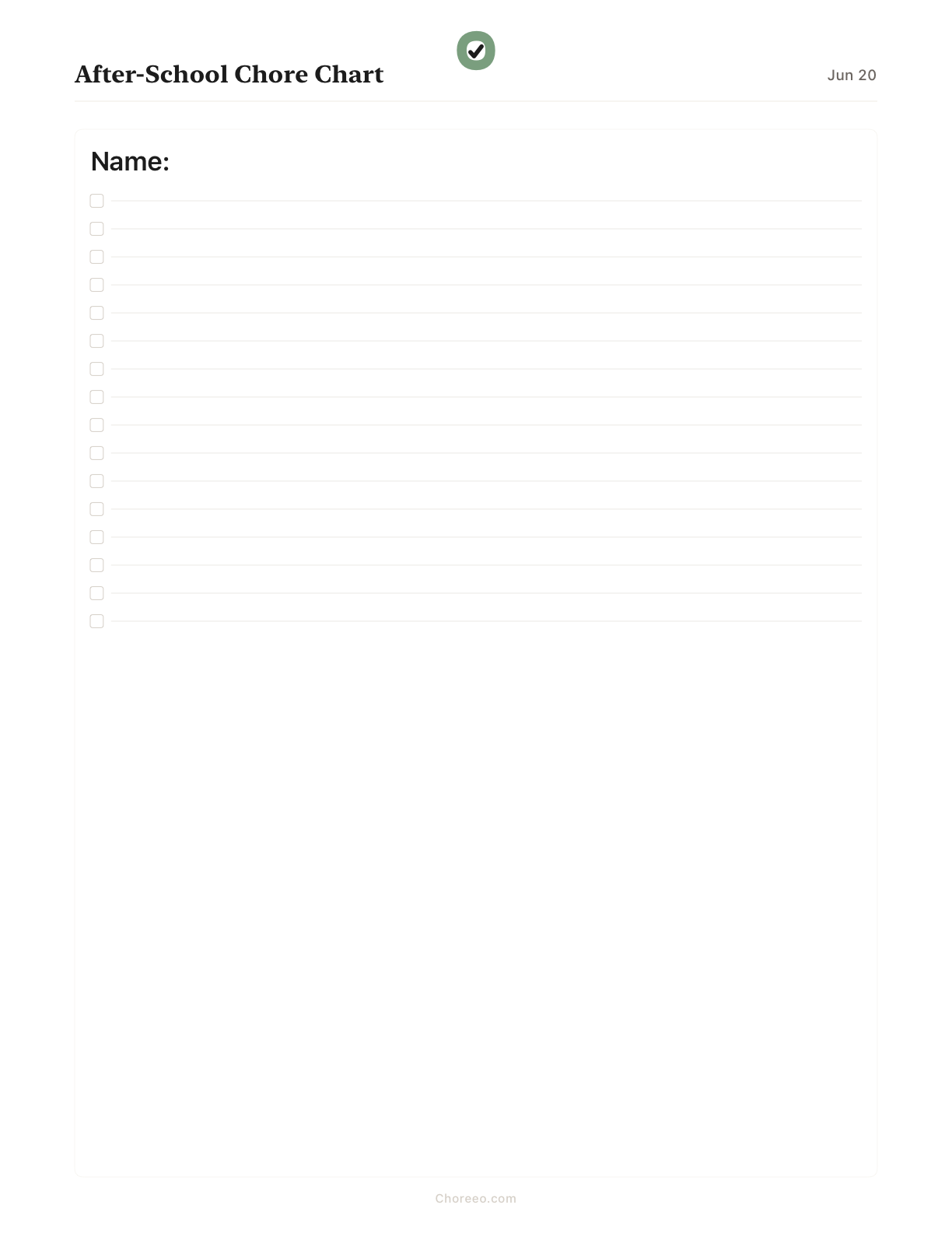 Preview of After-school chore chart