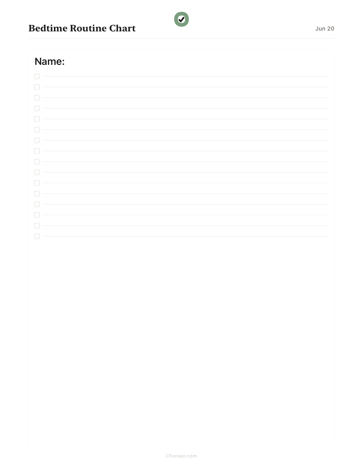 Preview of Bedtime routine chart
