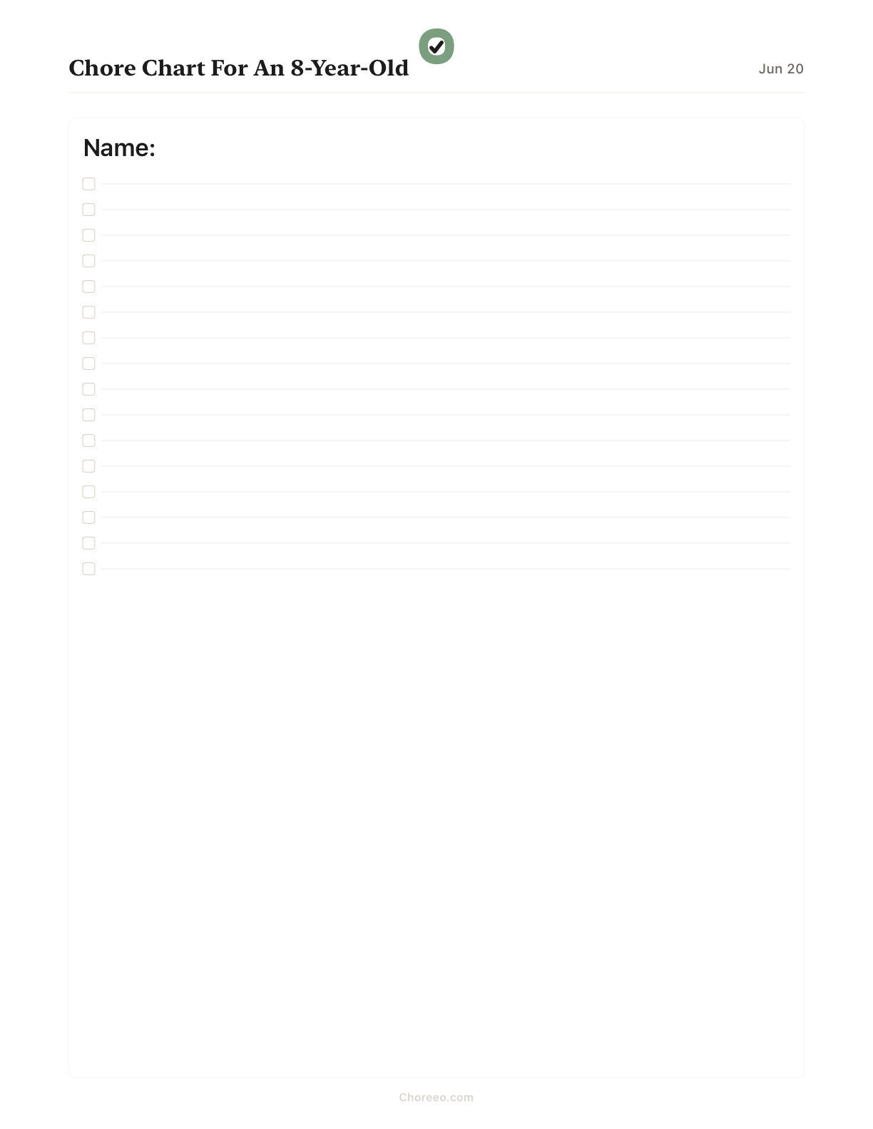 Preview of Chore chart for an 8-year-old