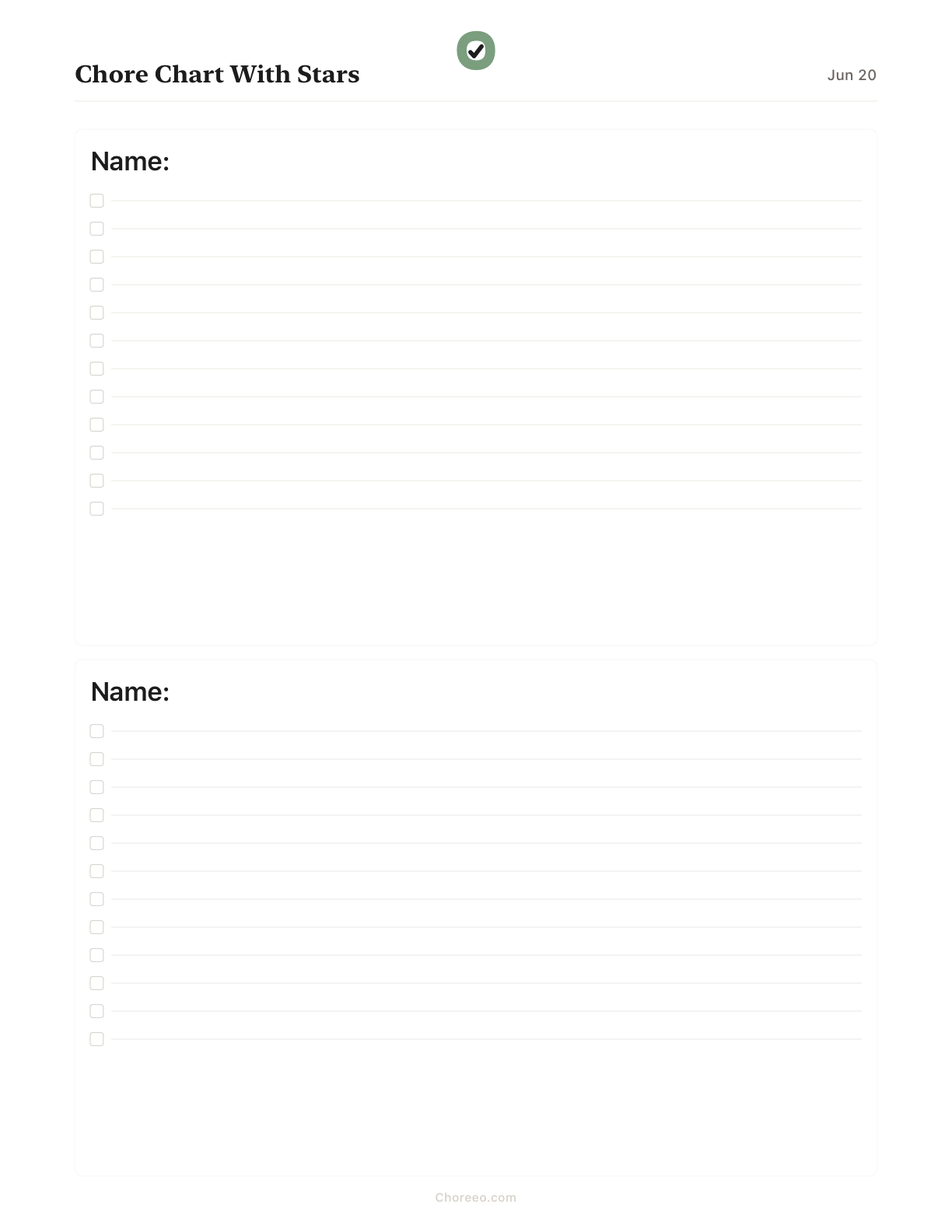 Preview of Chore chart with stars