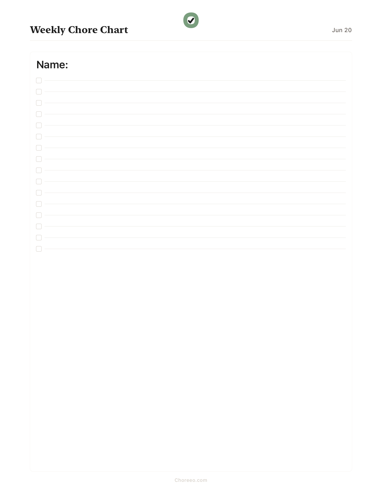 Preview of Weekly chore chart (blank)