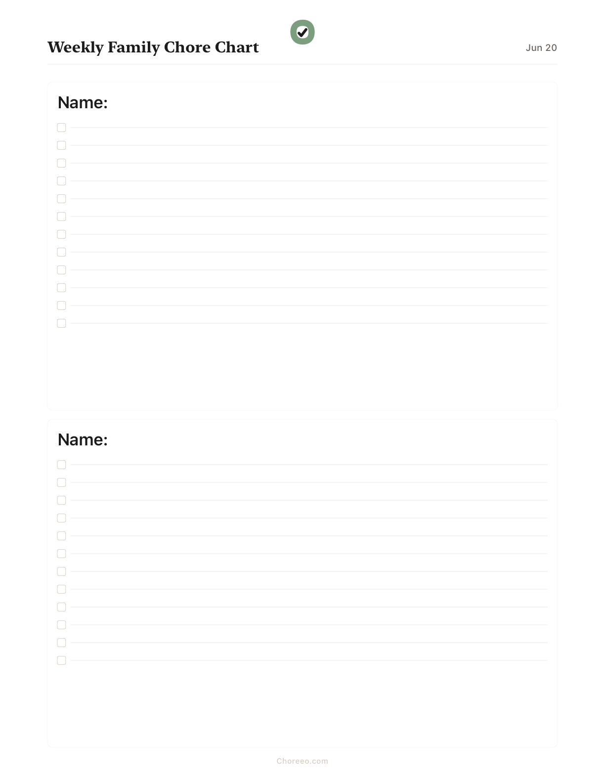 Preview of Weekly family chore chart